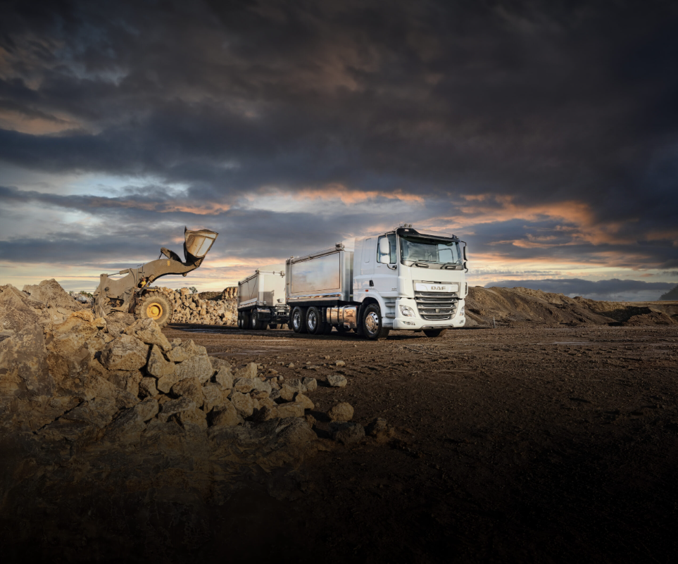 White DAF tipper truck working in a mine quarry